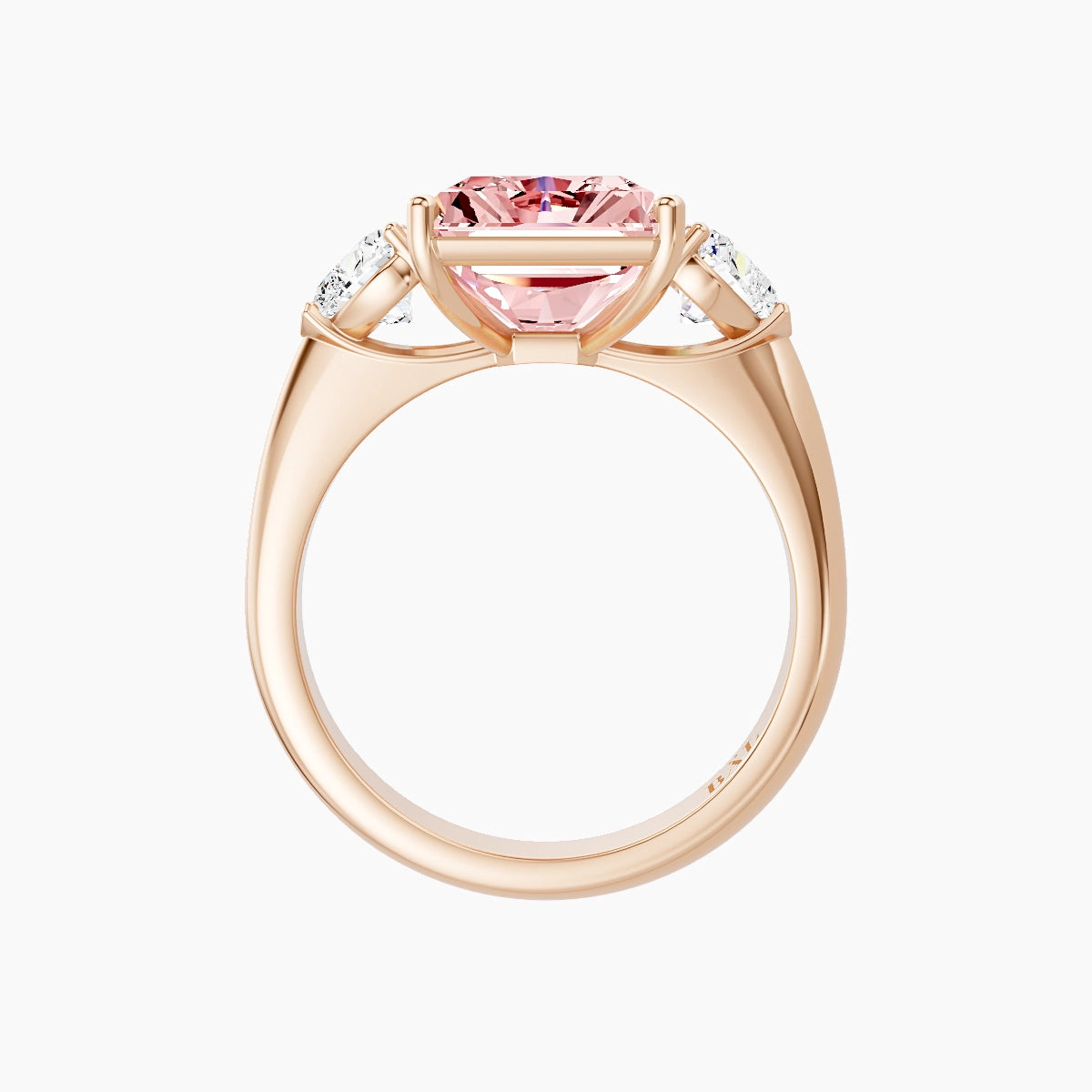 Classic Heart Trilogy | 18k Rose Gold 5 ct Radiant Pink Lab Diamond Ring