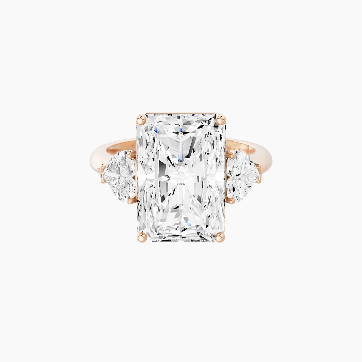 Classic Heart Trilogy | 18k Rose Gold 5 ct Radiant White Lab Diamond Ring