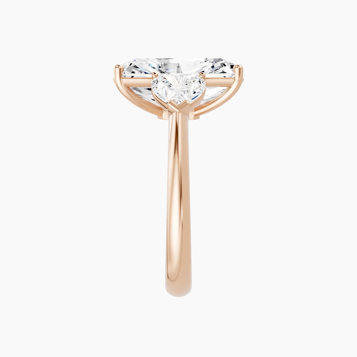 Classic Heart Trilogy | 18k Rose Gold 5 ct Radiant White Lab Diamond Ring