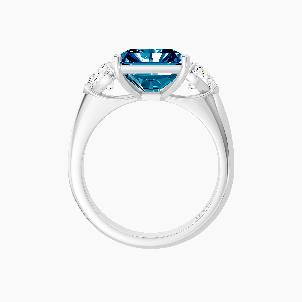 Classic Heart Trilogy | 18k White Gold 5 ct Radiant Blue Lab Diamond Ring