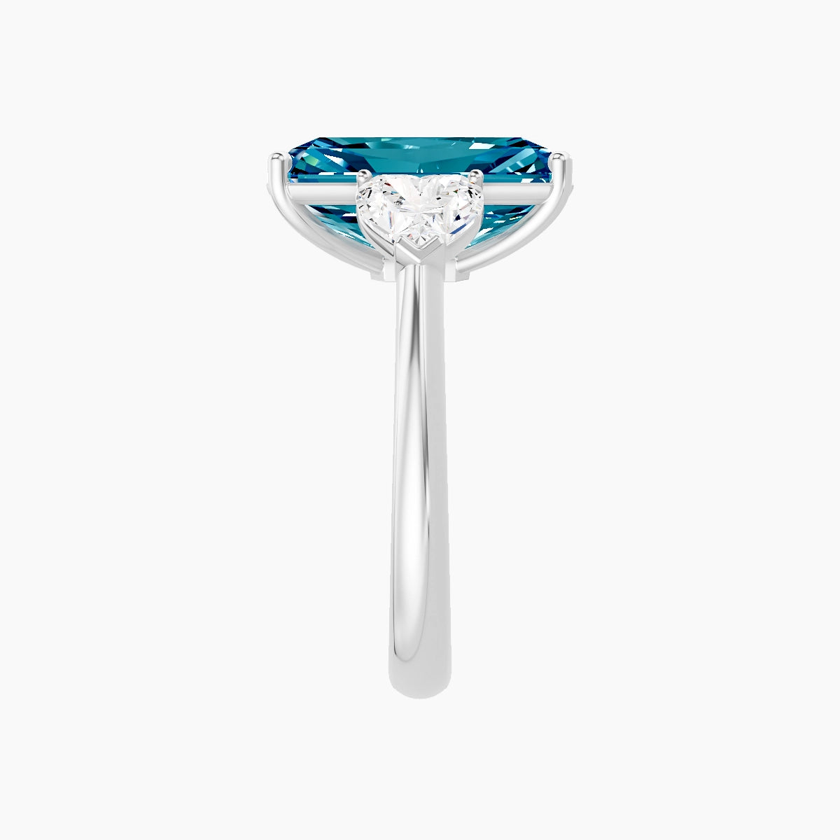 Classic Heart Trilogy | 18k White Gold 5 ct Radiant Blue Lab Diamond Ring