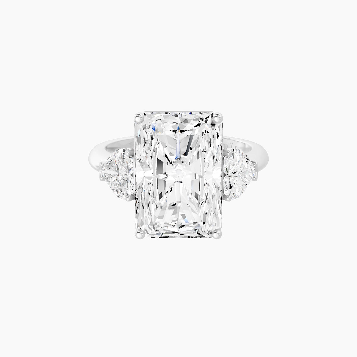 Classic Heart Trilogy | 18k White Gold 5 ct Radiant White Lab Diamond Ring
