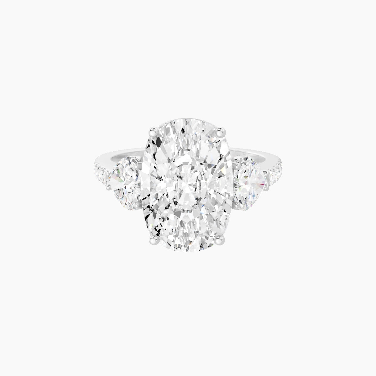Classic Heart Trilogy with Straight Shank | 18k White Gold 5 ct Cushion White Lab Diamond Ring
