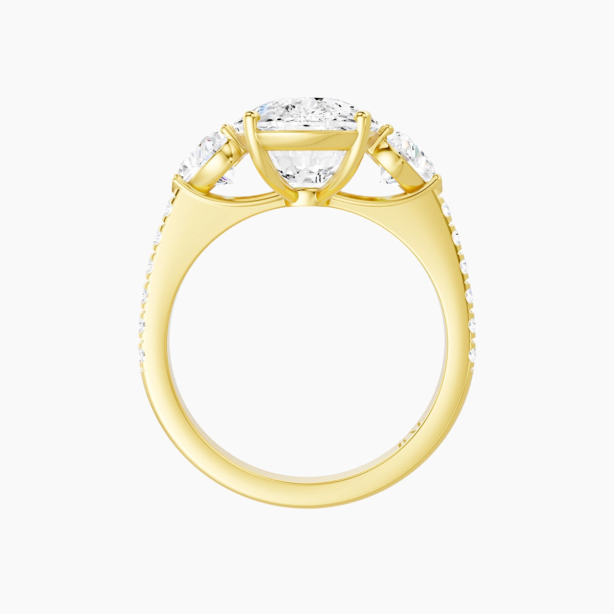 Classic Heart Trilogy with Straight Shank | 18k Yellow Gold 5 ct Cushion White Lab Diamond Ring