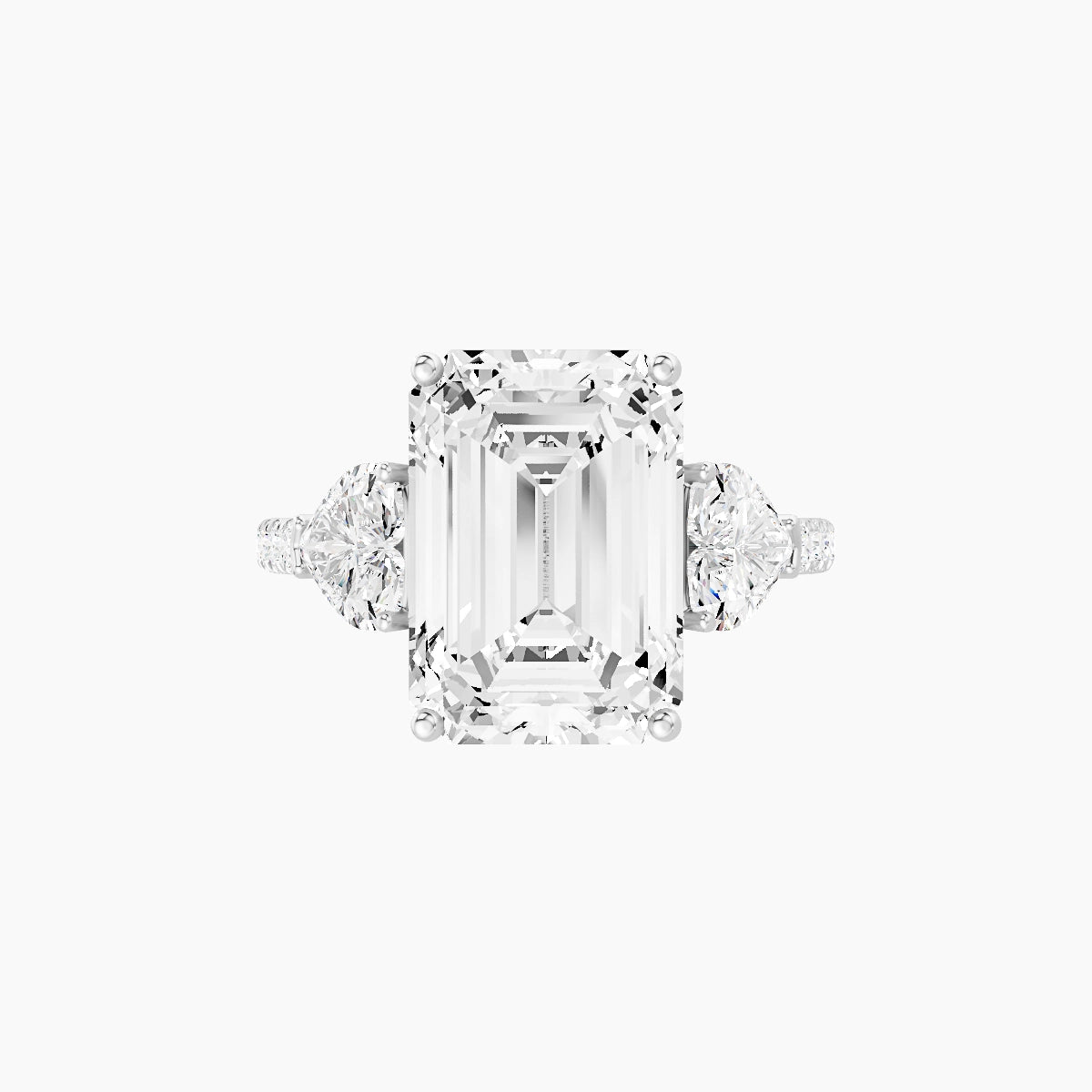 Classic Heart Trilogy with Straight Shank | 18k White Gold 5 ct Emerald White Lab Diamond Ring