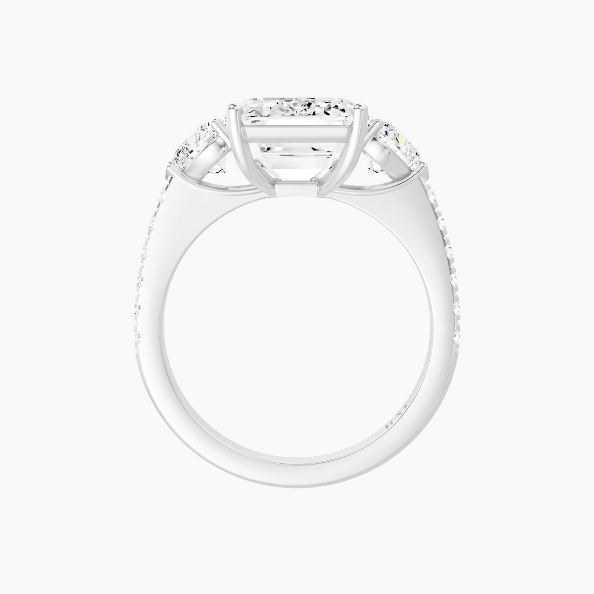 Classic Heart Trilogy with Straight Shank | 18k White Gold 5 ct Emerald White Lab Diamond Ring