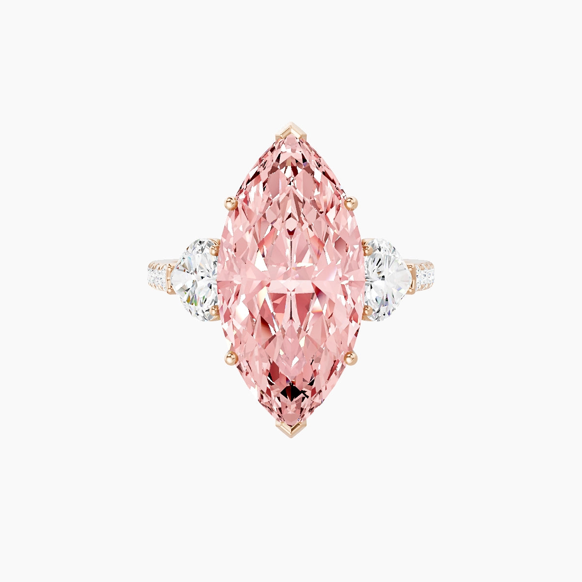 Classic Heart Trilogy with Straight Shank | 18k Rose Gold 5 ct Marquise Pink Lab Diamond Ring