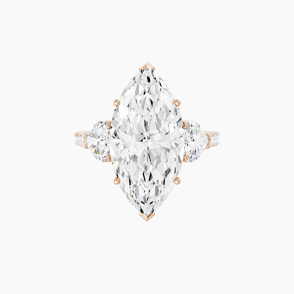 Classic Heart Trilogy with Straight Shank | 18k Rose Gold 5 ct Marquise White Lab Diamond Ring