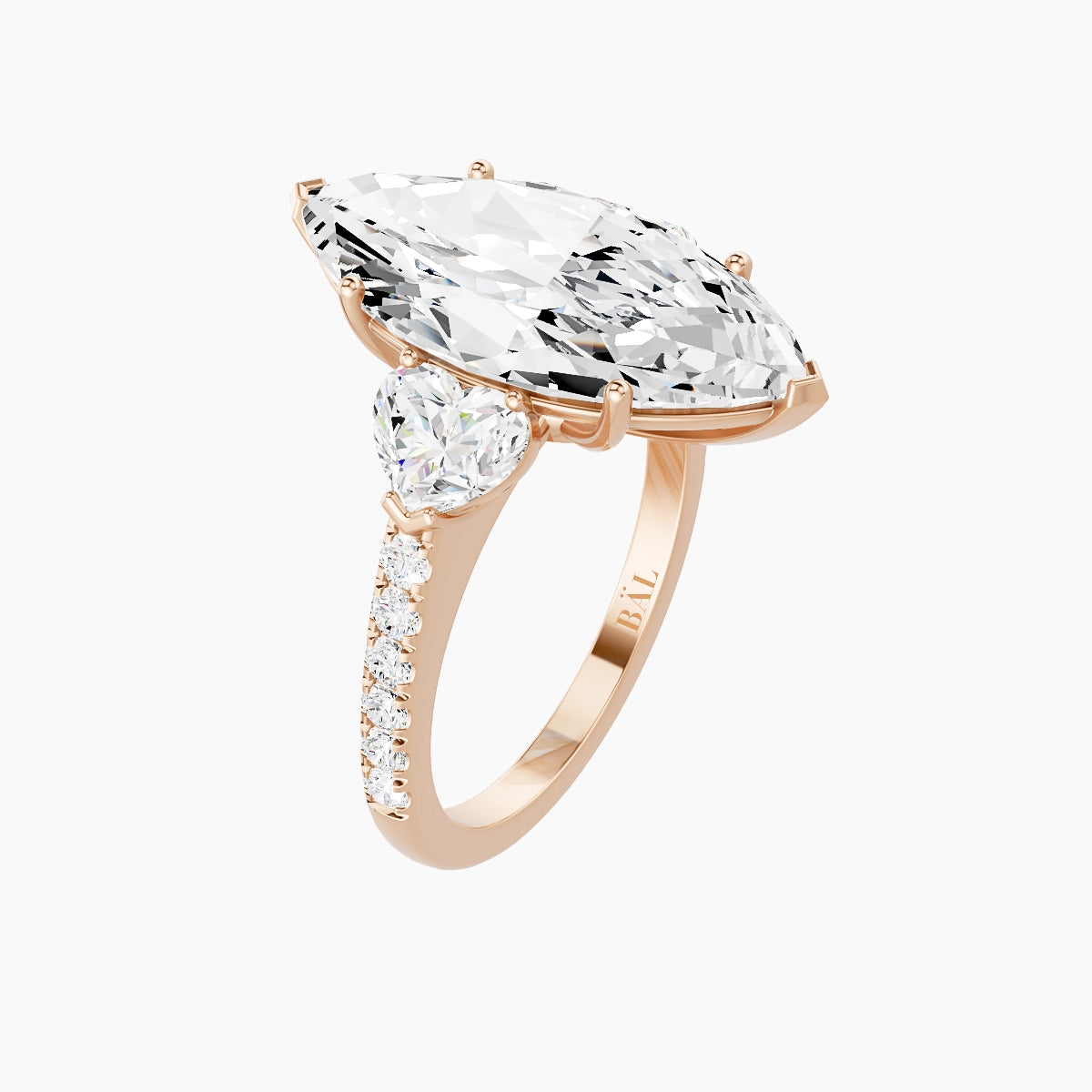 Classic Heart Trilogy with Straight Shank | 18k Rose Gold 5 ct Marquise White Lab Diamond Ring