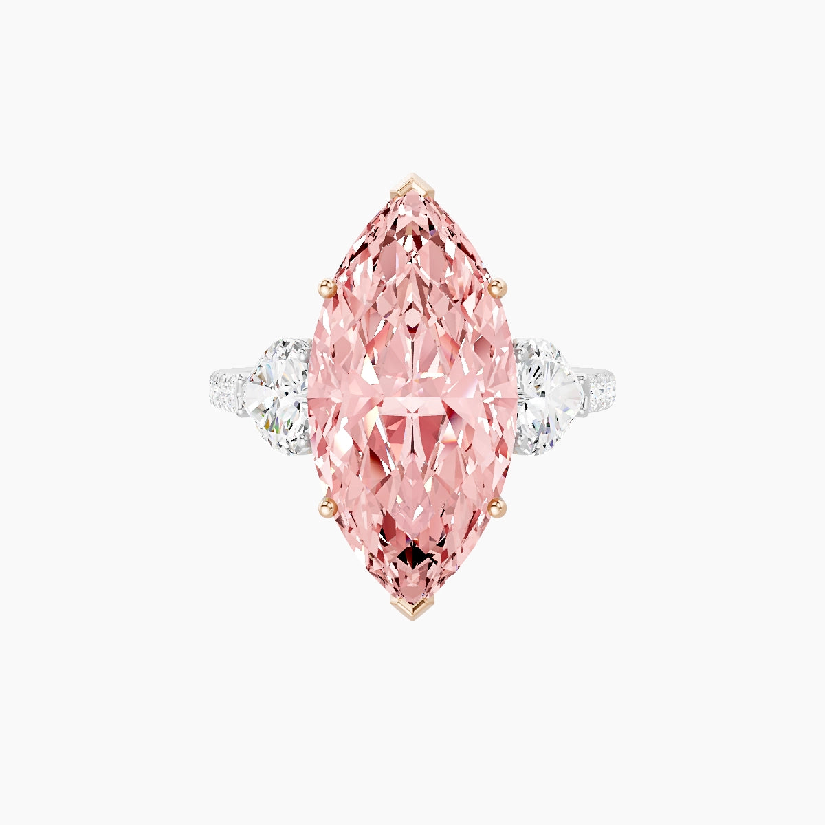 Classic Heart Trilogy with Straight Shank | 18k White & Rose Gold 5 ct Marquise Pink Lab Diamond Ring