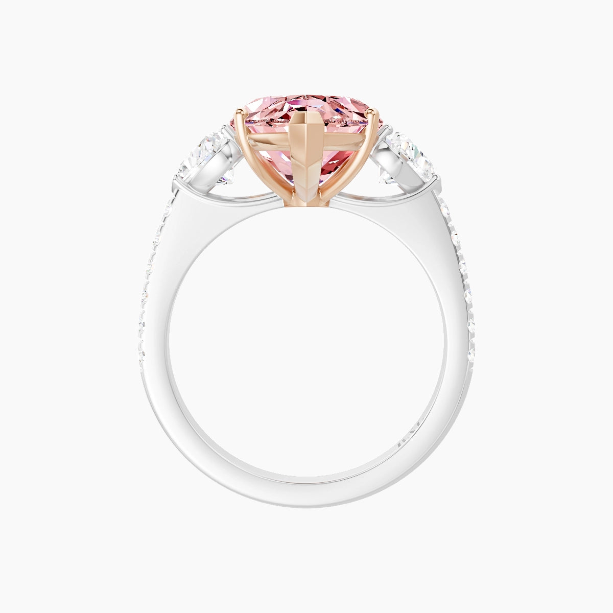 Classic Heart Trilogy with Straight Shank | 18k White & Rose Gold 5 ct Marquise Pink Lab Diamond Ring