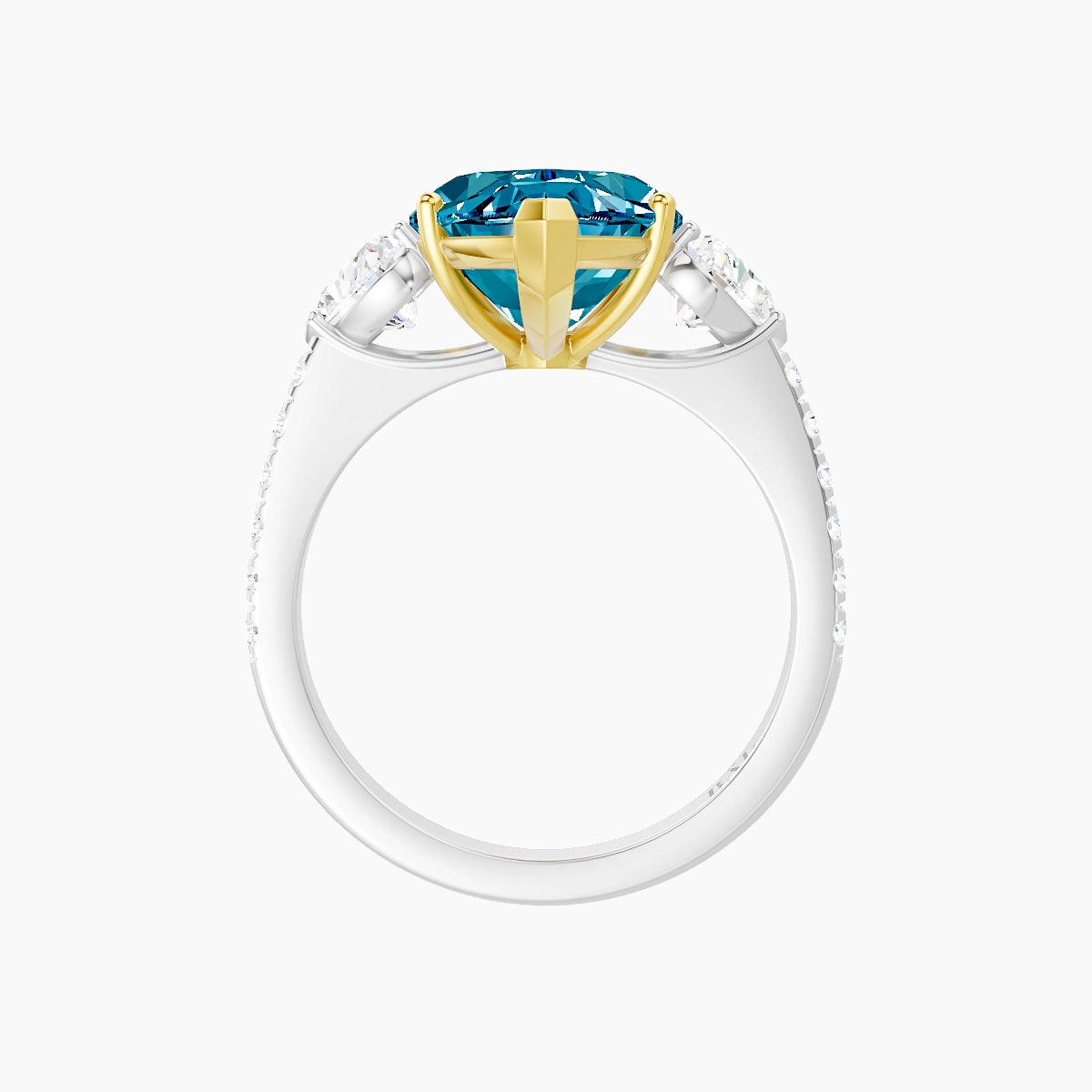 Classic Heart Trilogy with Straight Shank | 18k White & Yellow Gold 5 ct Marquise Blue Lab Diamond Ring