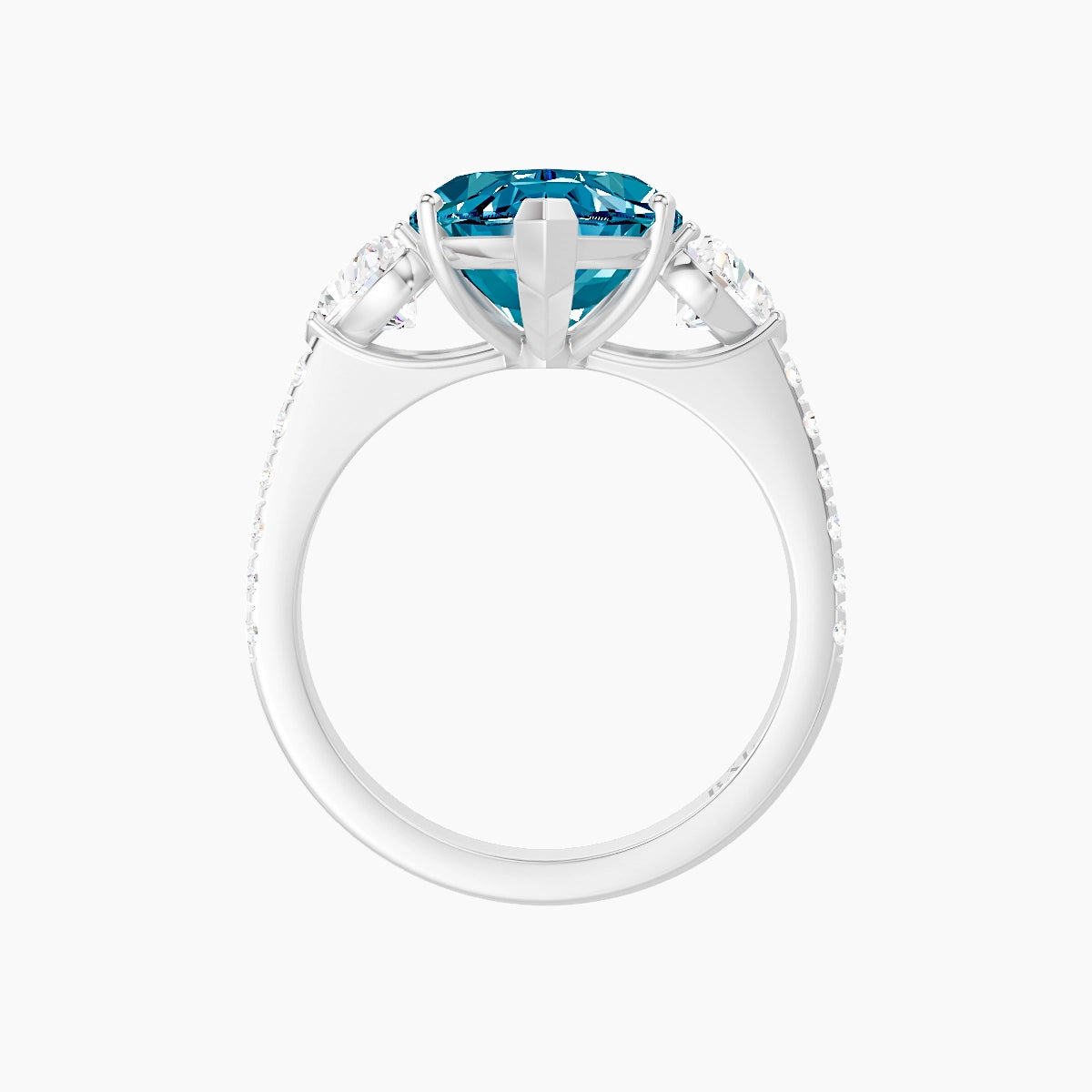 Classic Heart Trilogy with Straight Shank | 18k White Gold 5 ct Marquise Blue Lab Diamond Ring
