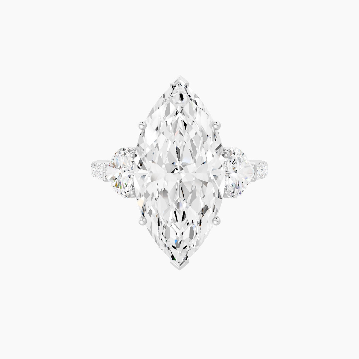 Classic Heart Trilogy with Straight Shank | 18k White Gold 5 ct Marquise White Lab Diamond Ring