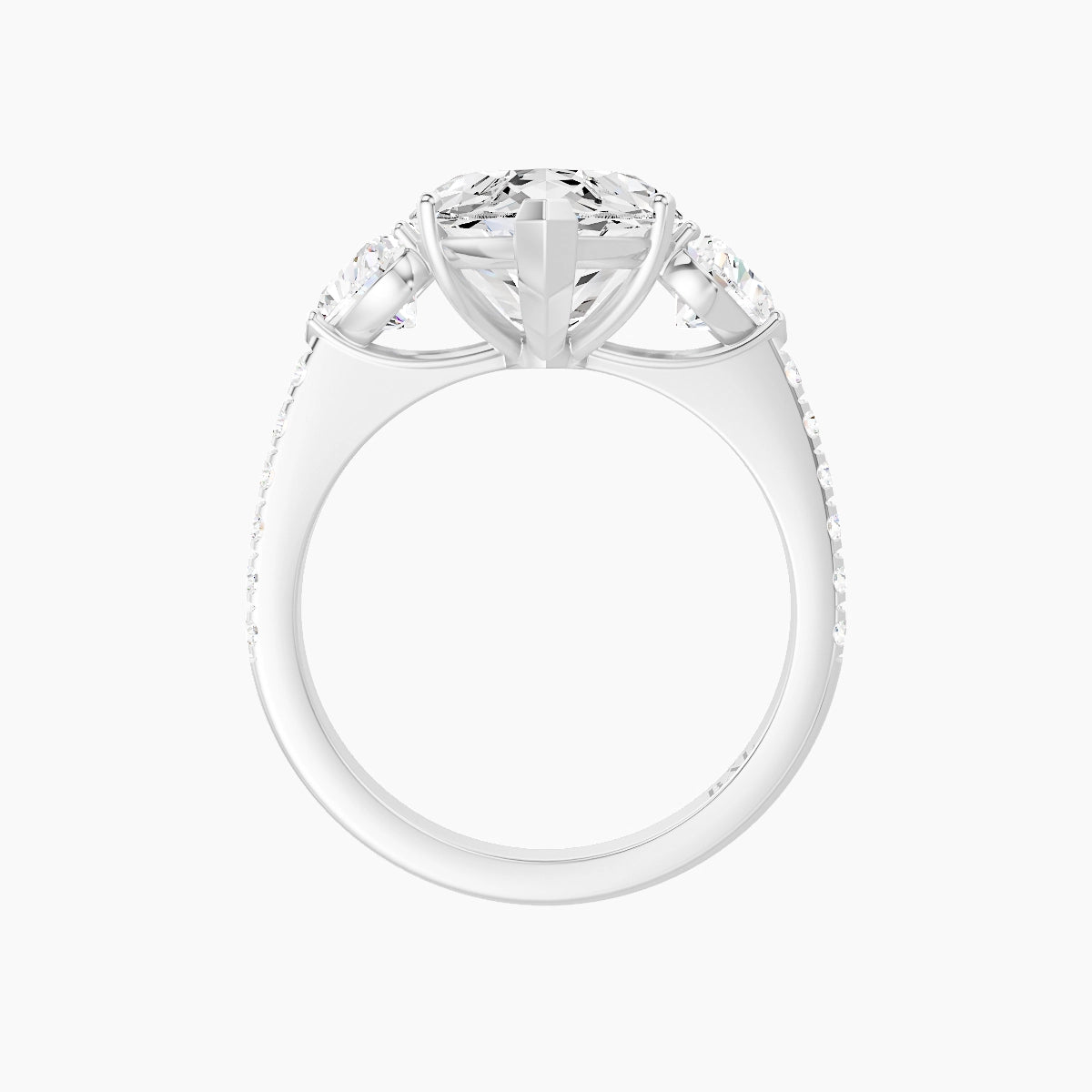 Classic Heart Trilogy with Straight Shank | 18k White Gold 5 ct Marquise White Lab Diamond Ring