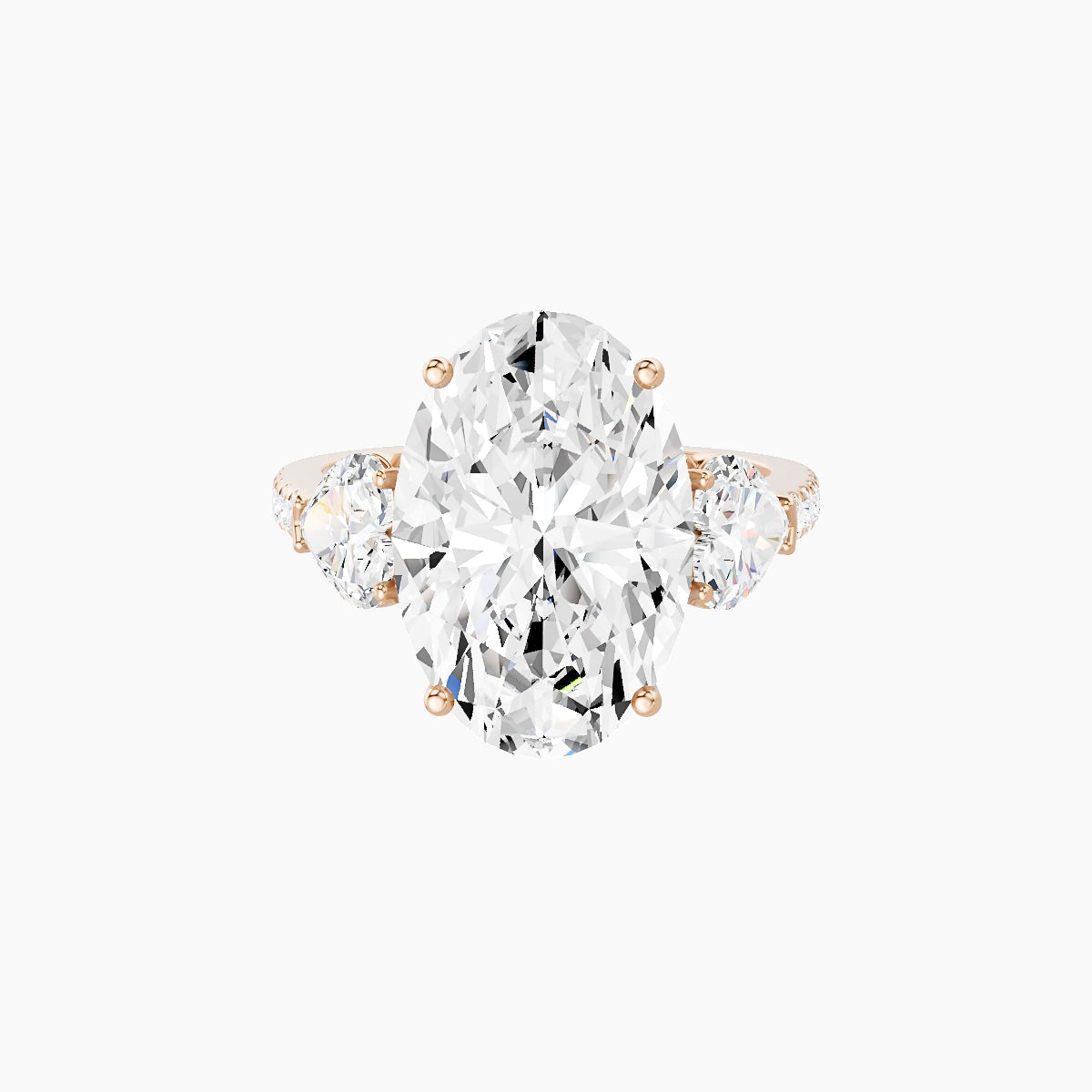 Classic Heart Trilogy with Straight Shank | 18k Rose Gold 5 ct Oval White Lab Diamond Ring