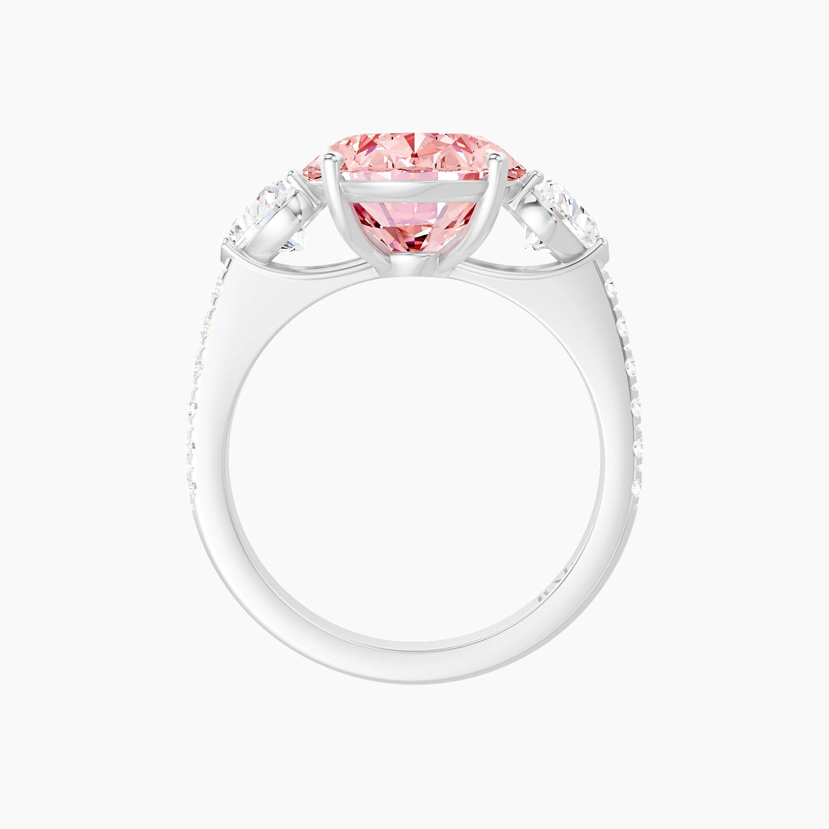 Classic Heart Trilogy with Straight Shank | 18k White Gold 5 ct Oval Pink Lab Diamond Ring