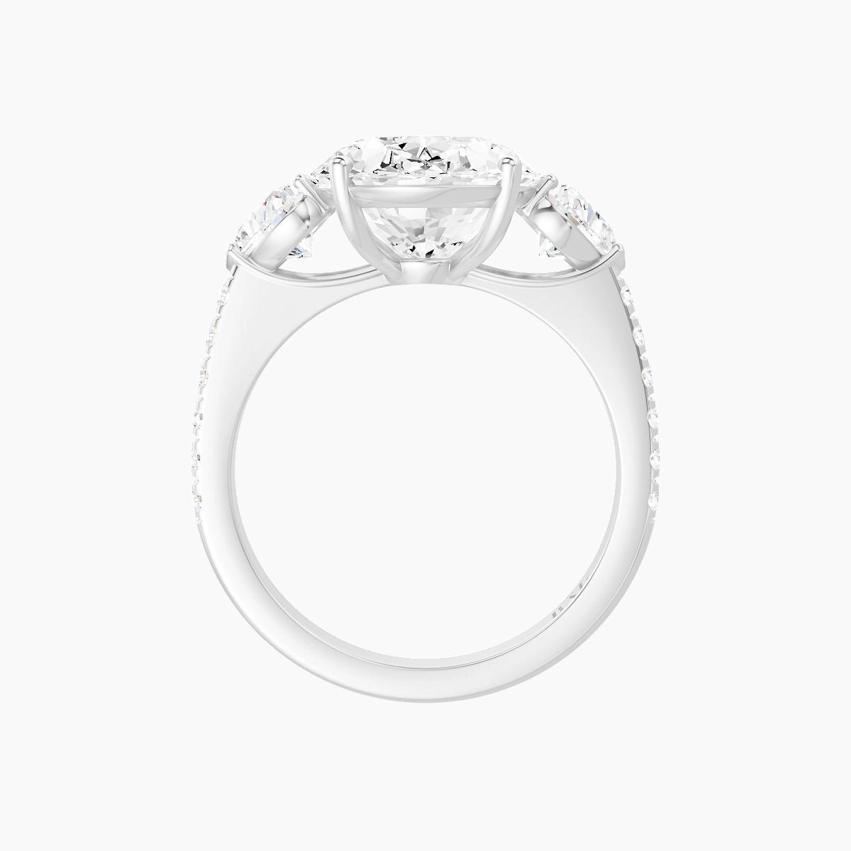 Classic Heart Trilogy with Straight Shank | 18k White Gold 5 ct Oval White Lab Diamond Ring