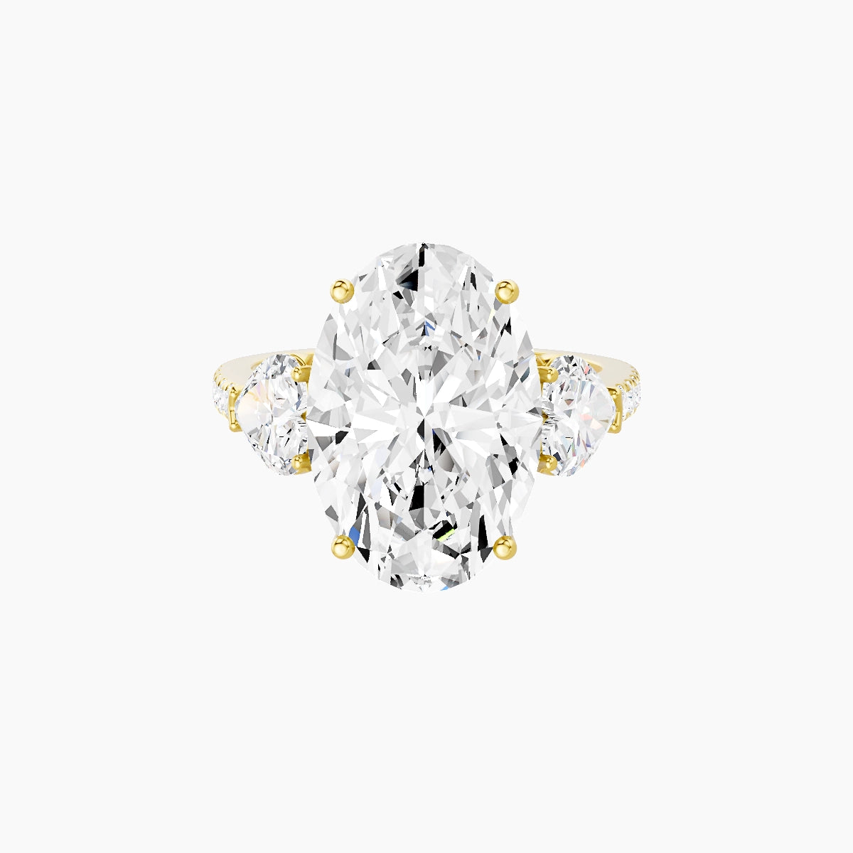 Classic Heart Trilogy with Straight Shank | 18k Yellow Gold 5 ct Oval White Lab Diamond Ring