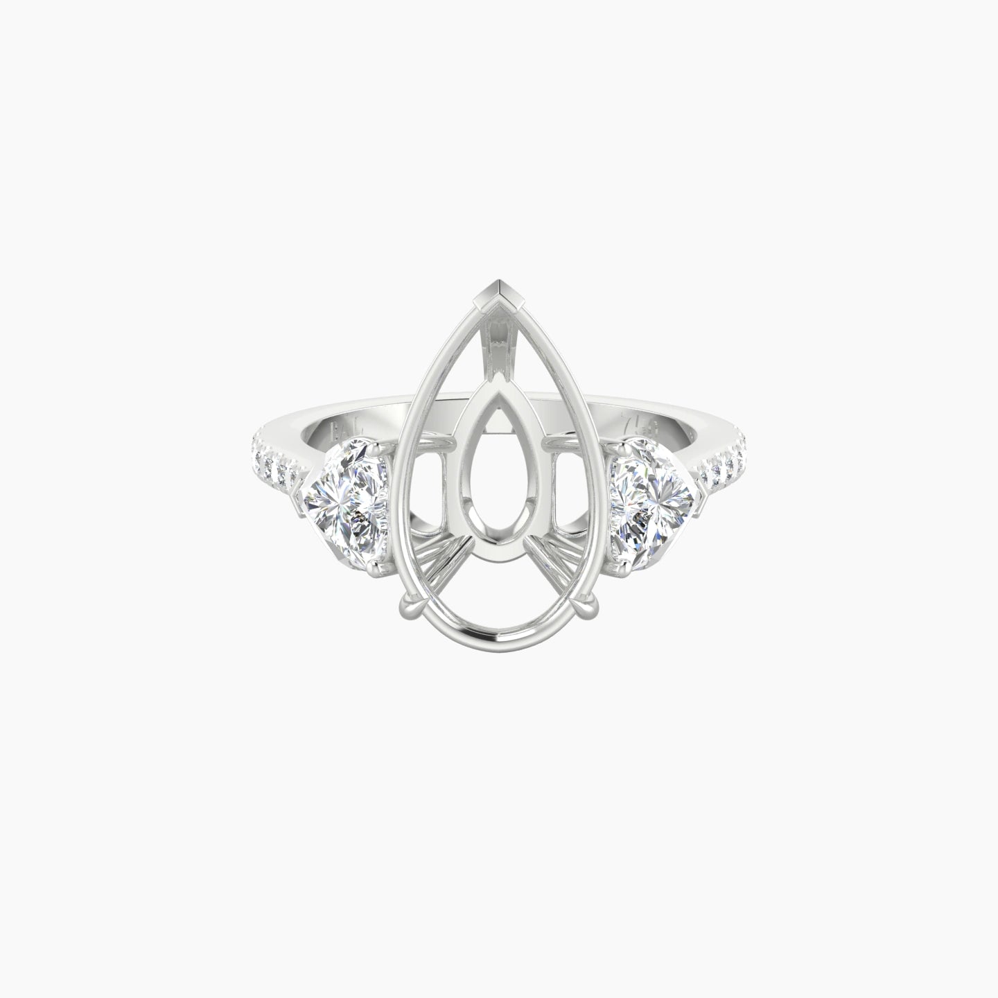Pear Ring Setting | 18k White Gold Classic Heart Trilogy with Straight Shank View 1 
