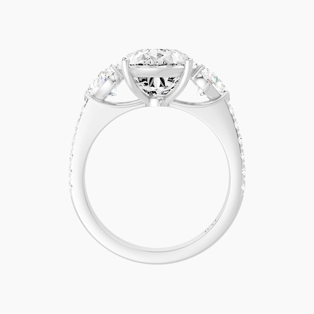 Classic Heart Trilogy with Straight Shank | 18k White Gold 5 ct Pear White Lab Diamond Ring