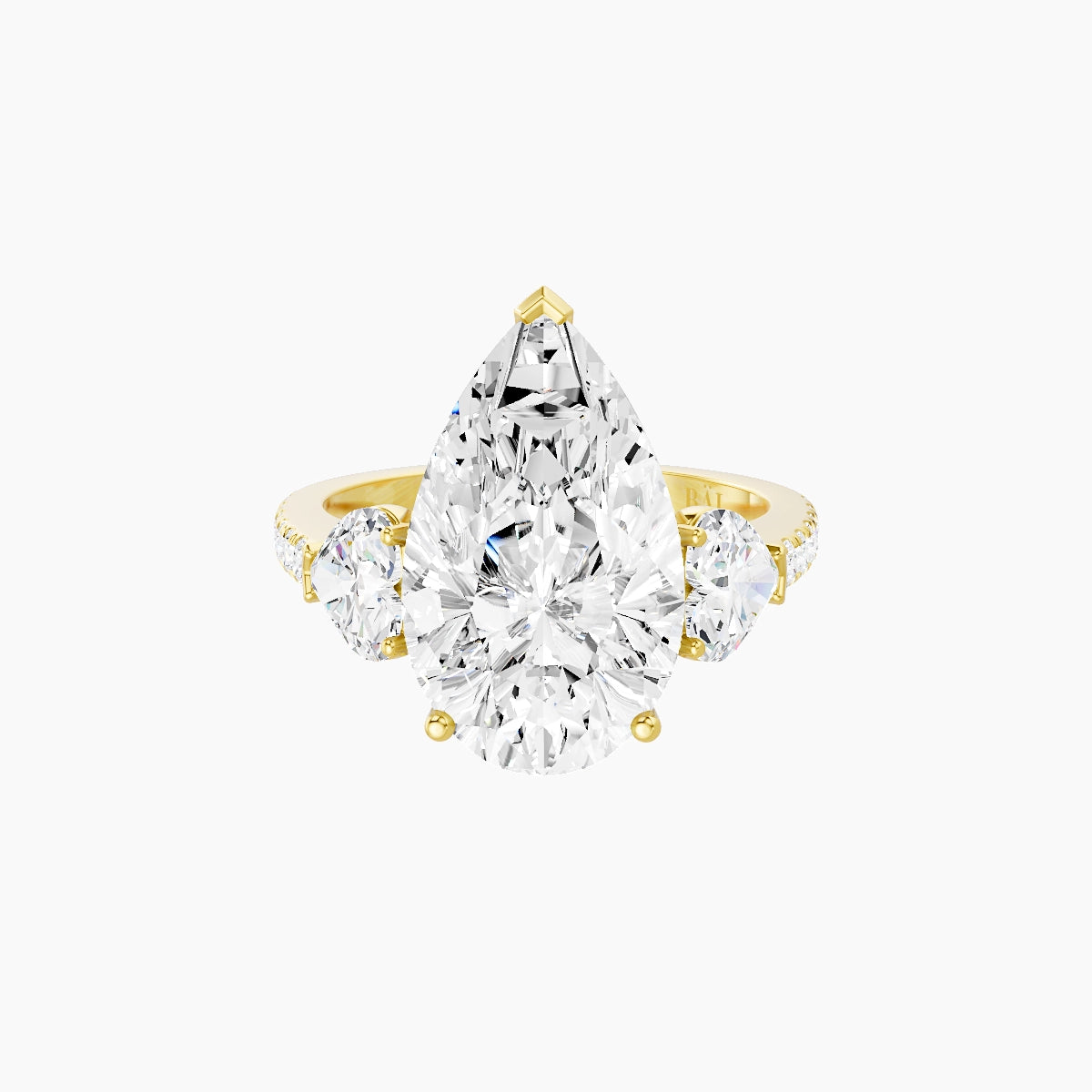 Classic Heart Trilogy with Straight Shank | 18k Yellow Gold 5 ct Pear White Lab Diamond Ring