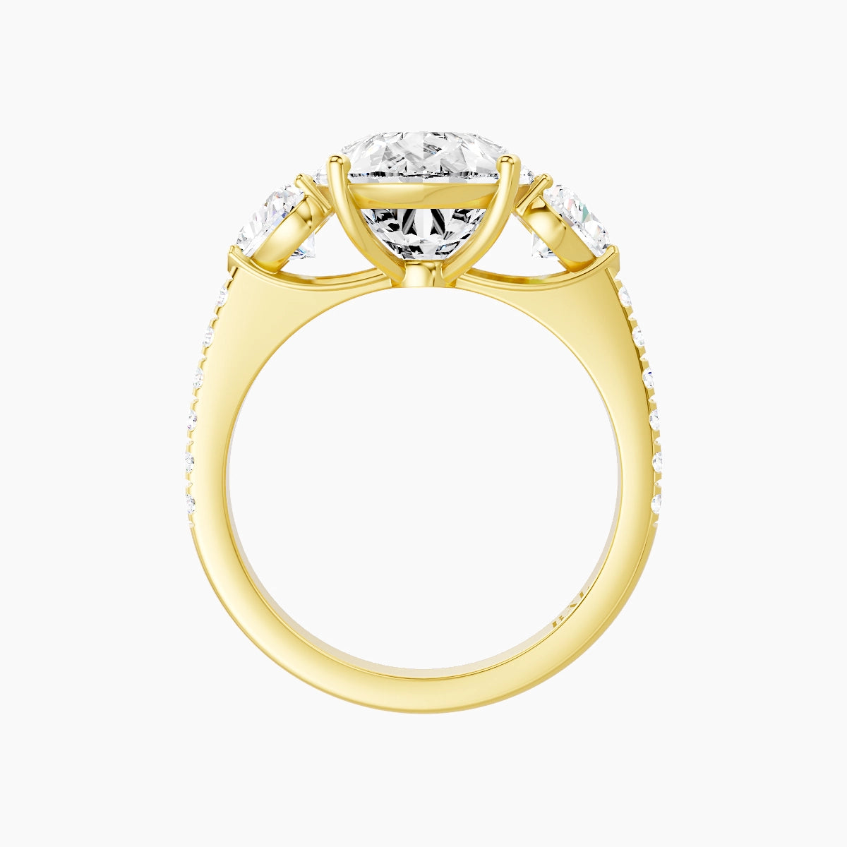 Classic Heart Trilogy with Straight Shank | 18k Yellow Gold 5 ct Pear White Lab Diamond Ring