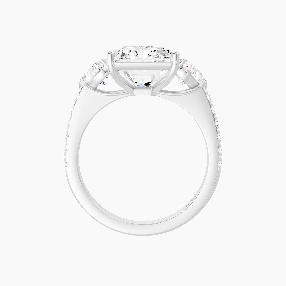 Classic Heart Trilogy with Straight Shank | 18k White Gold 5 ct Radiant White Lab Diamond Ring