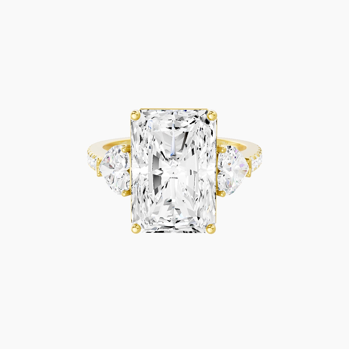 Classic Heart Trilogy with Straight Shank | 18k Yellow Gold 5 ct Radiant White Lab Diamond Ring