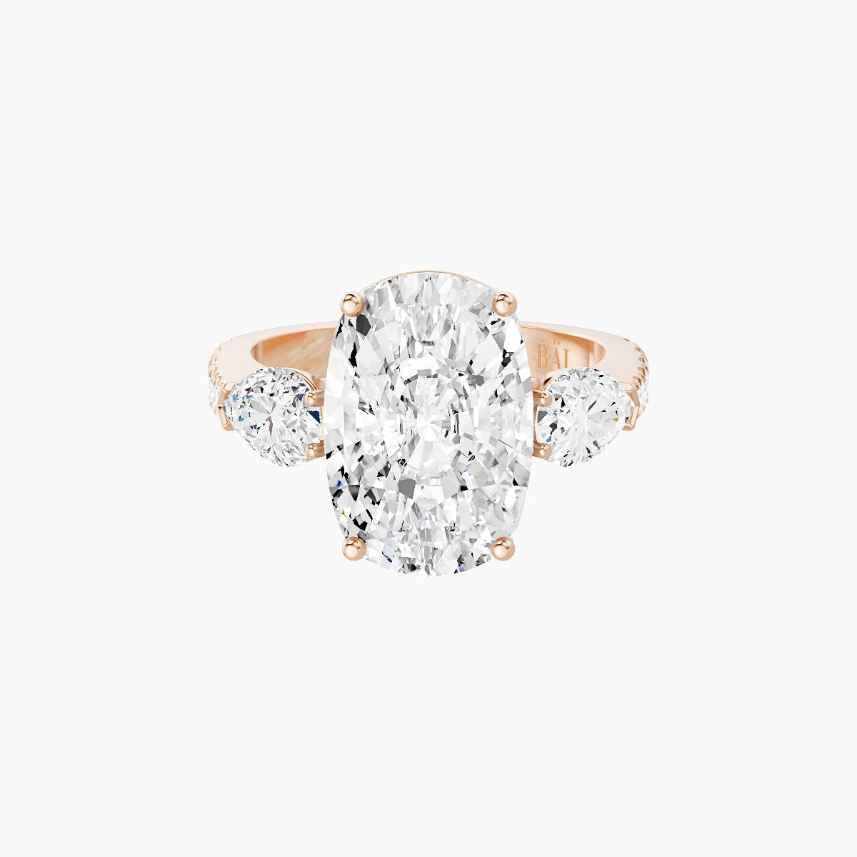 Classic Pear Trilogy with Reverse Shank | 18k Rose Gold 5 ct Cushion White Lab Diamond Ring