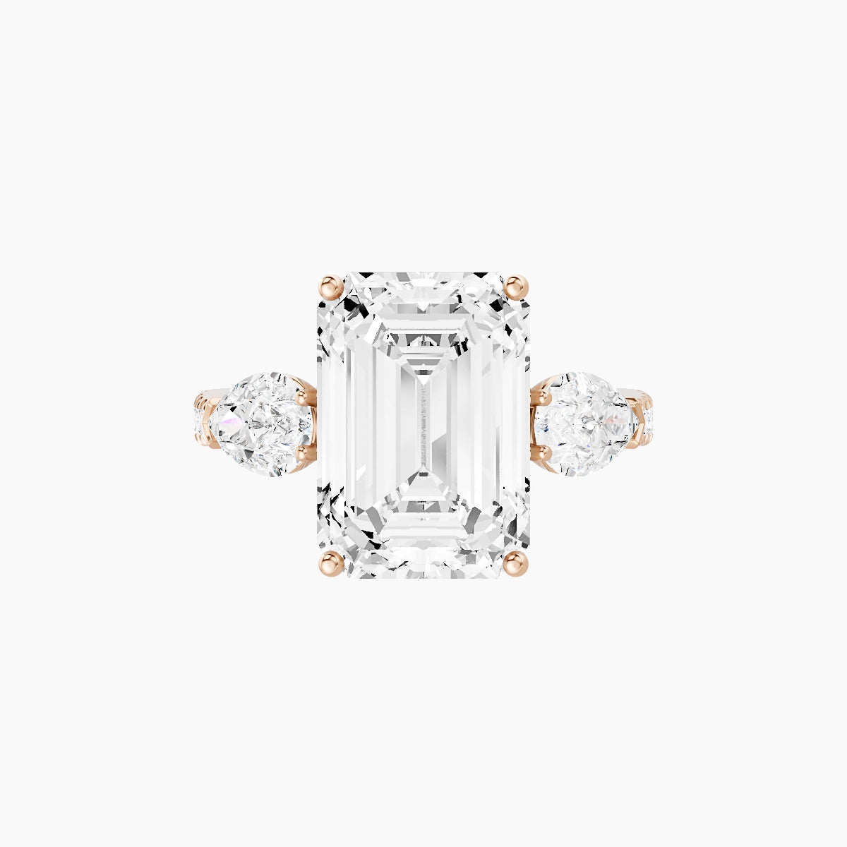 Classic Pear Trilogy with Reverse Shank | 18k Rose Gold 5 ct Emerald White Lab Diamond Ring