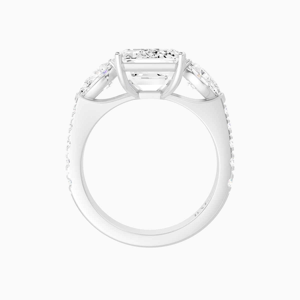 Classic Pear Trilogy with Reverse Shank | 18k White Gold 5 ct Emerald White Lab Diamond Ring