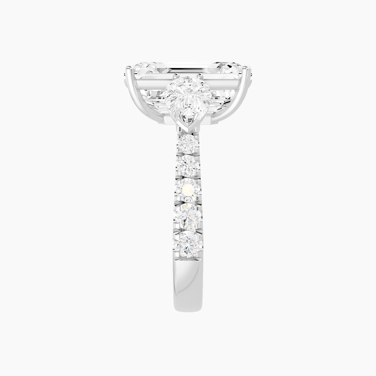 Classic Pear Trilogy with Reverse Shank | 18k White Gold 5 ct Emerald White Lab Diamond Ring