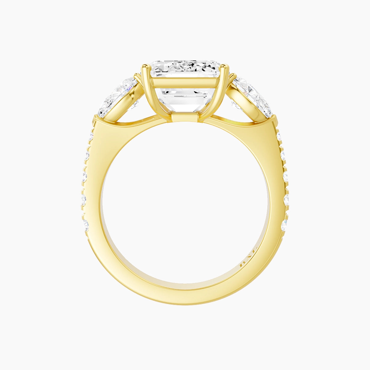 Classic Pear Trilogy with Reverse Shank | 18k Yellow Gold 5 ct Emerald White Lab Diamond Ring