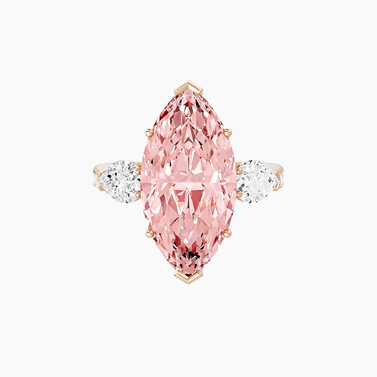 Classic Pear Trilogy with Reverse Shank | 18k Rose Gold 5 ct Marquise Pink Lab Diamond Ring