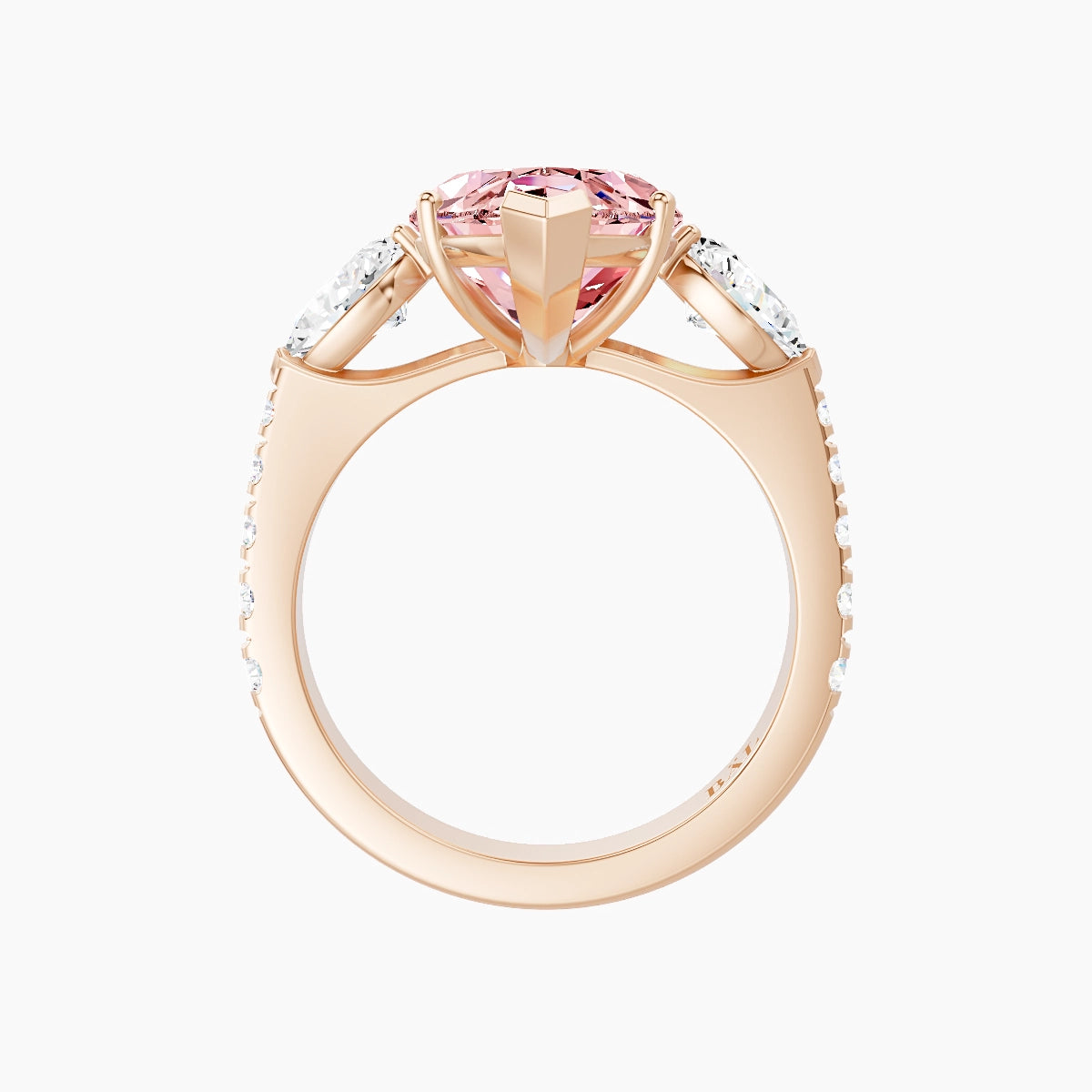 Classic Pear Trilogy with Reverse Shank | 18k Rose Gold 5 ct Marquise Pink Lab Diamond Ring