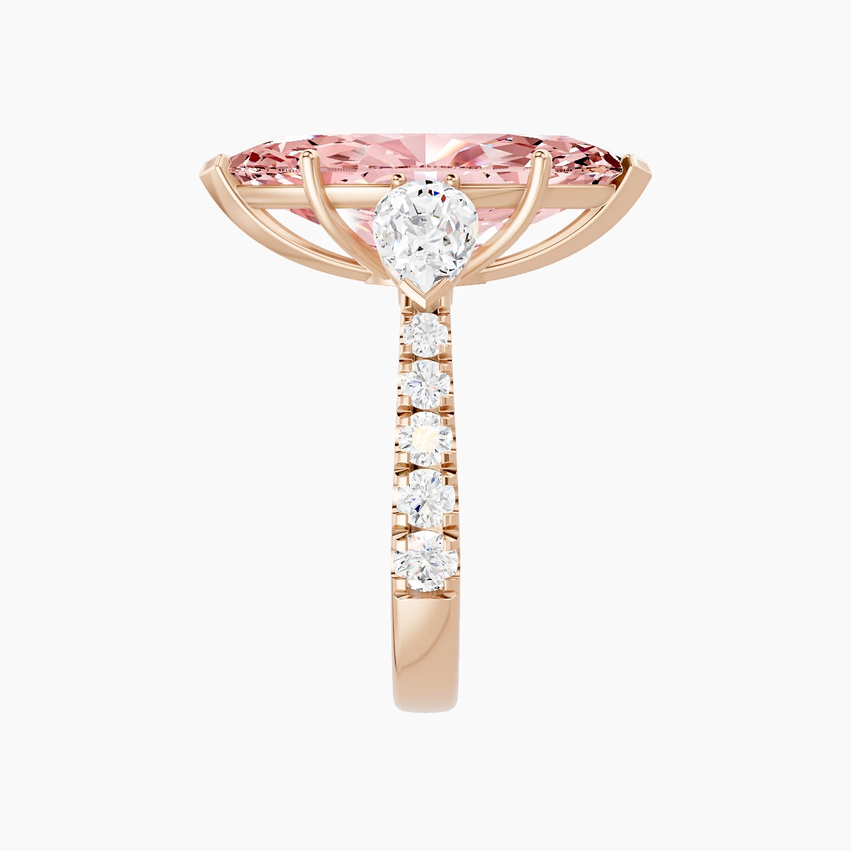 Classic Pear Trilogy with Reverse Shank | 18k Rose Gold 5 ct Marquise Pink Lab Diamond Ring