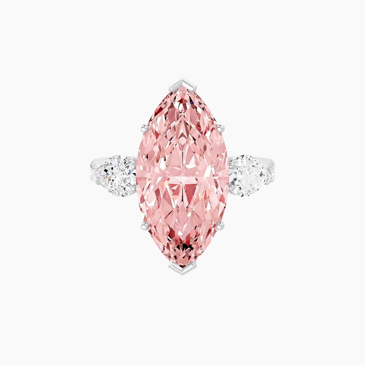 Classic Pear Trilogy with Reverse Shank | 18k White Gold 5 ct Marquise Pink Lab Diamond Ring