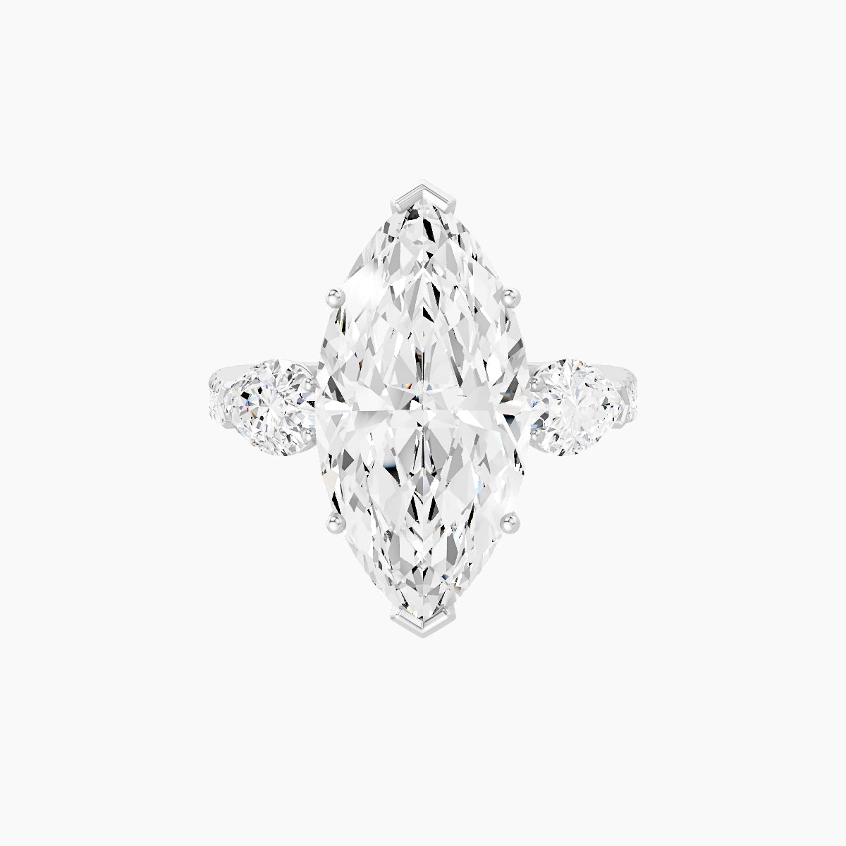 Classic Pear Trilogy with Reverse Shank | 18k White Gold 5 ct Marquise White Lab Diamond Ring