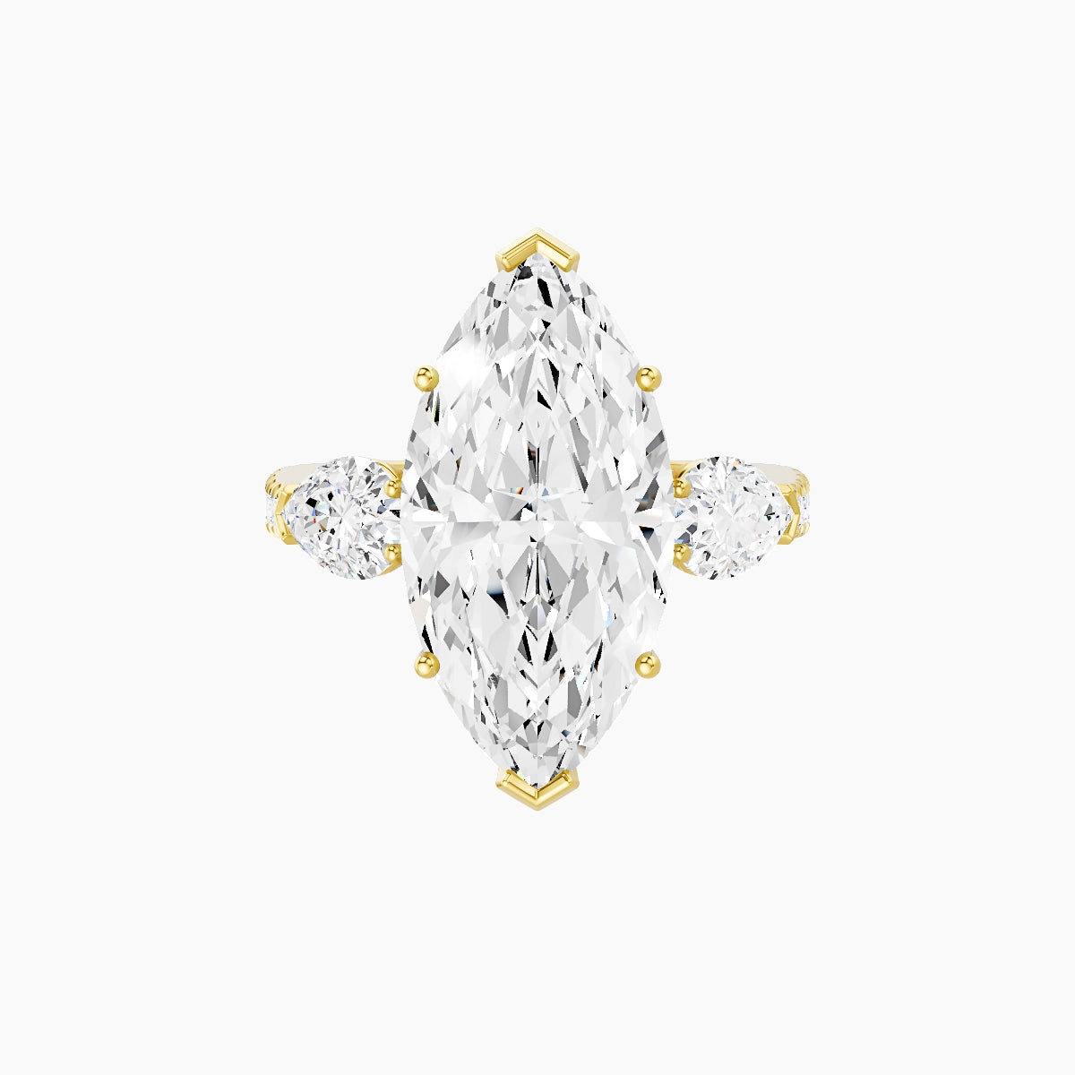Classic Pear Trilogy with Reverse Shank | 18k Yellow Gold 5 ct Marquise White Lab Diamond Ring