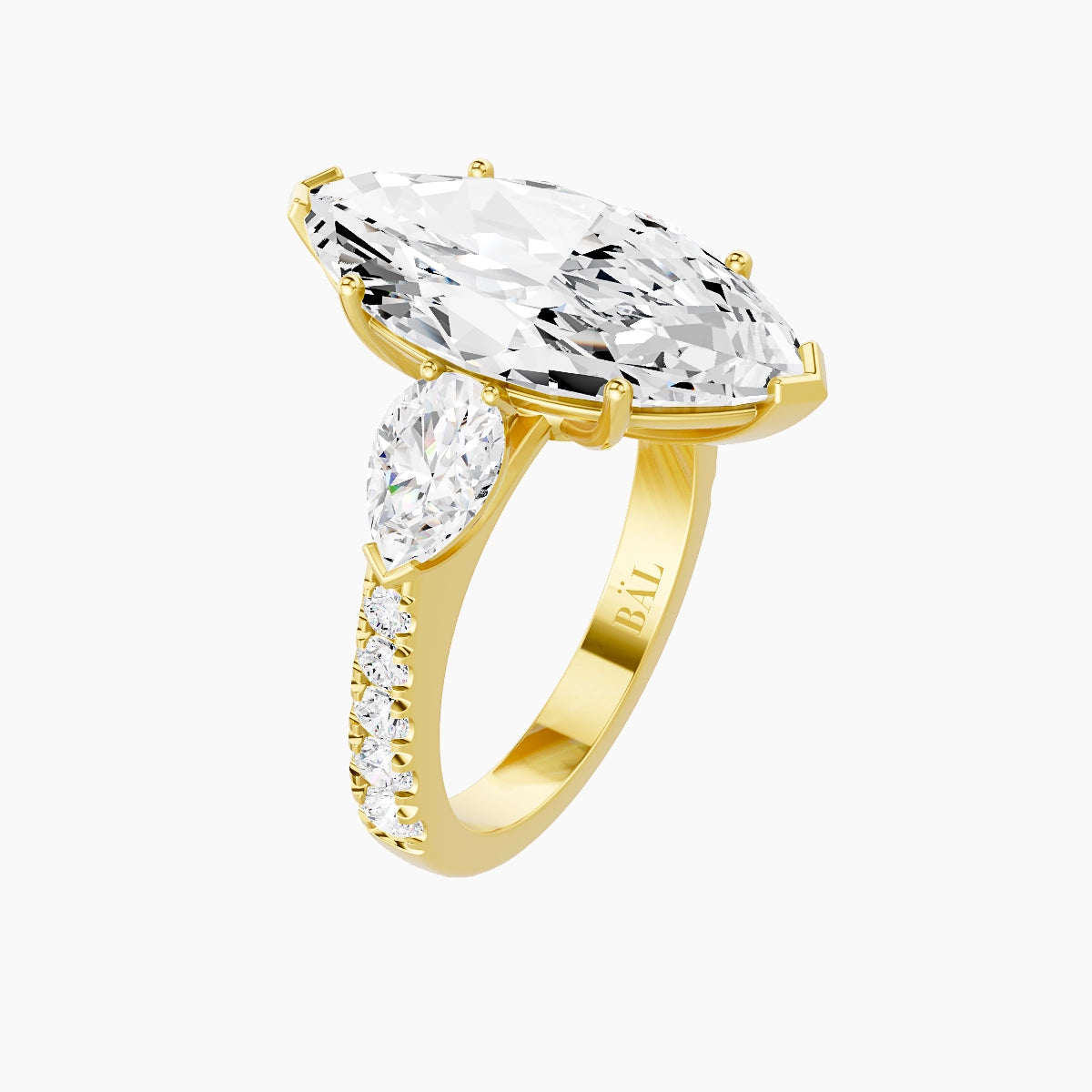 Classic Pear Trilogy with Reverse Shank | 18k Yellow Gold 5 ct Marquise White Lab Diamond Ring