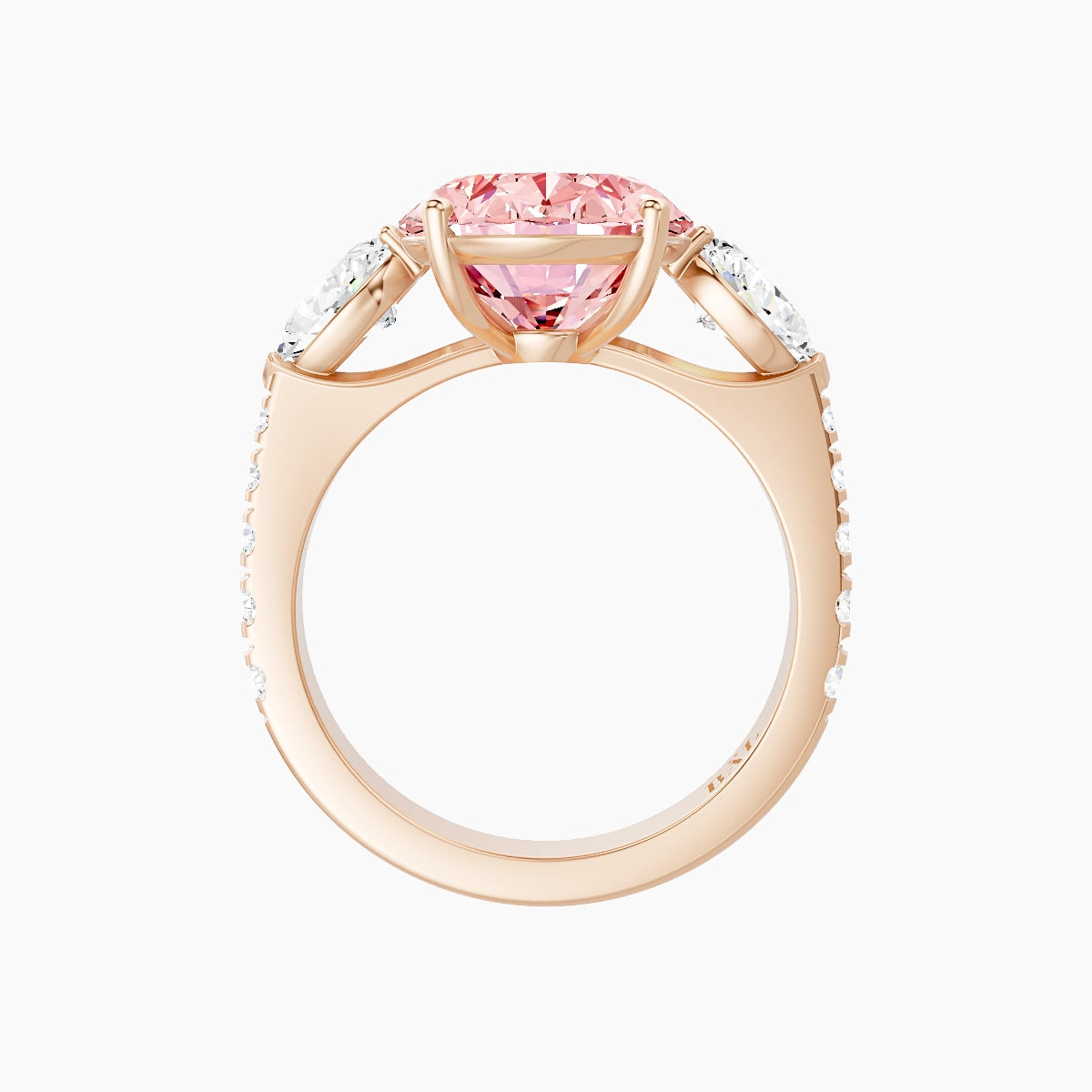 Classic Pear Trilogy with Reverse Shank | 18k Rose Gold 5 ct Oval Pink Lab Diamond Ring