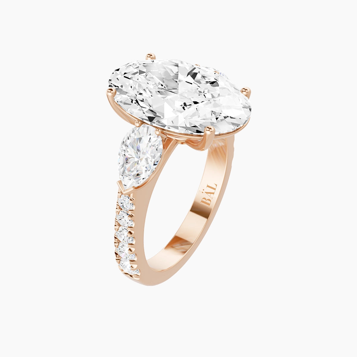 Classic Pear Trilogy with Reverse Shank | 18k Rose Gold 5 ct Oval White Lab Diamond Ring