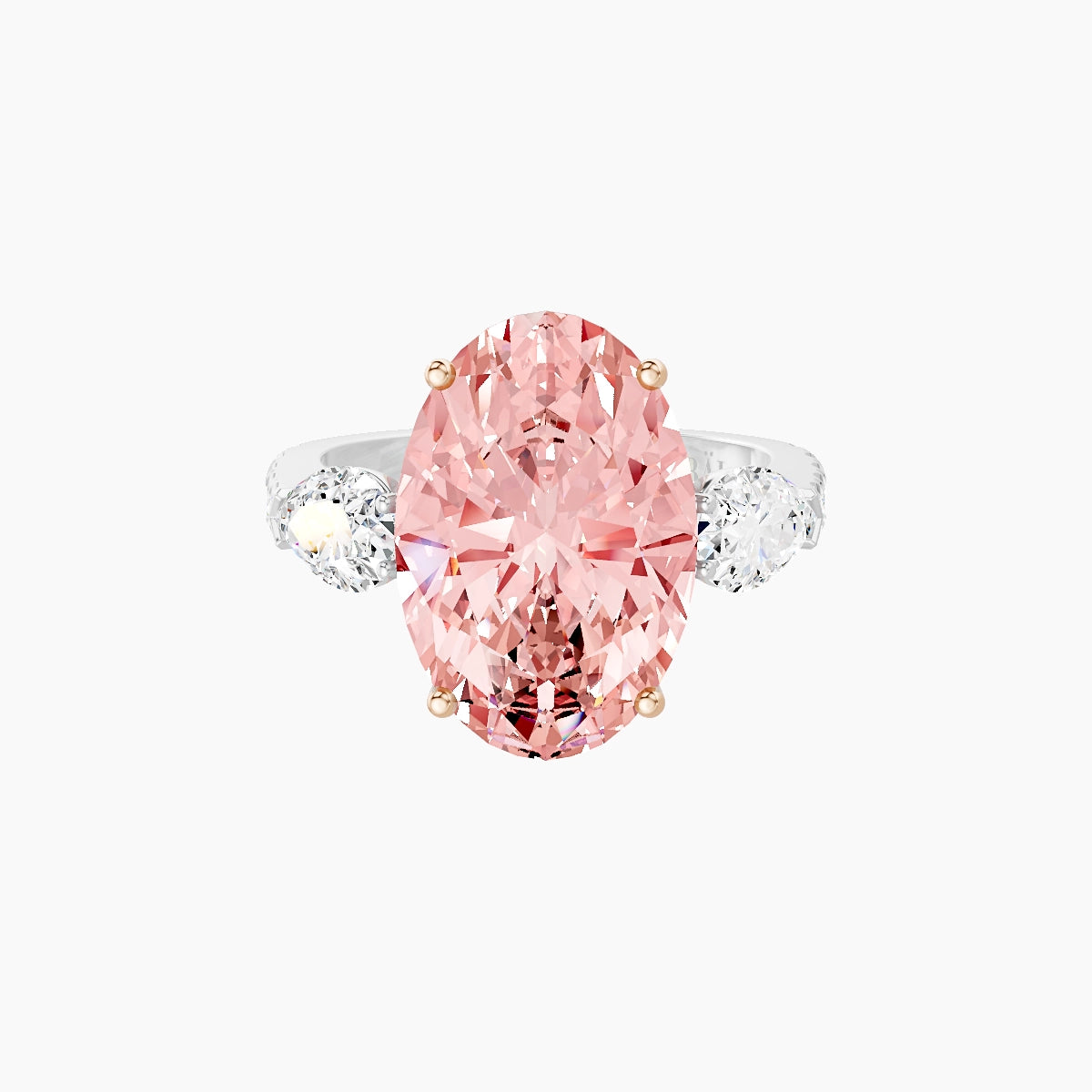Classic Pear Trilogy with Reverse Shank | 18k White & Rose Gold 5 ct Oval Pink Lab Diamond Ring