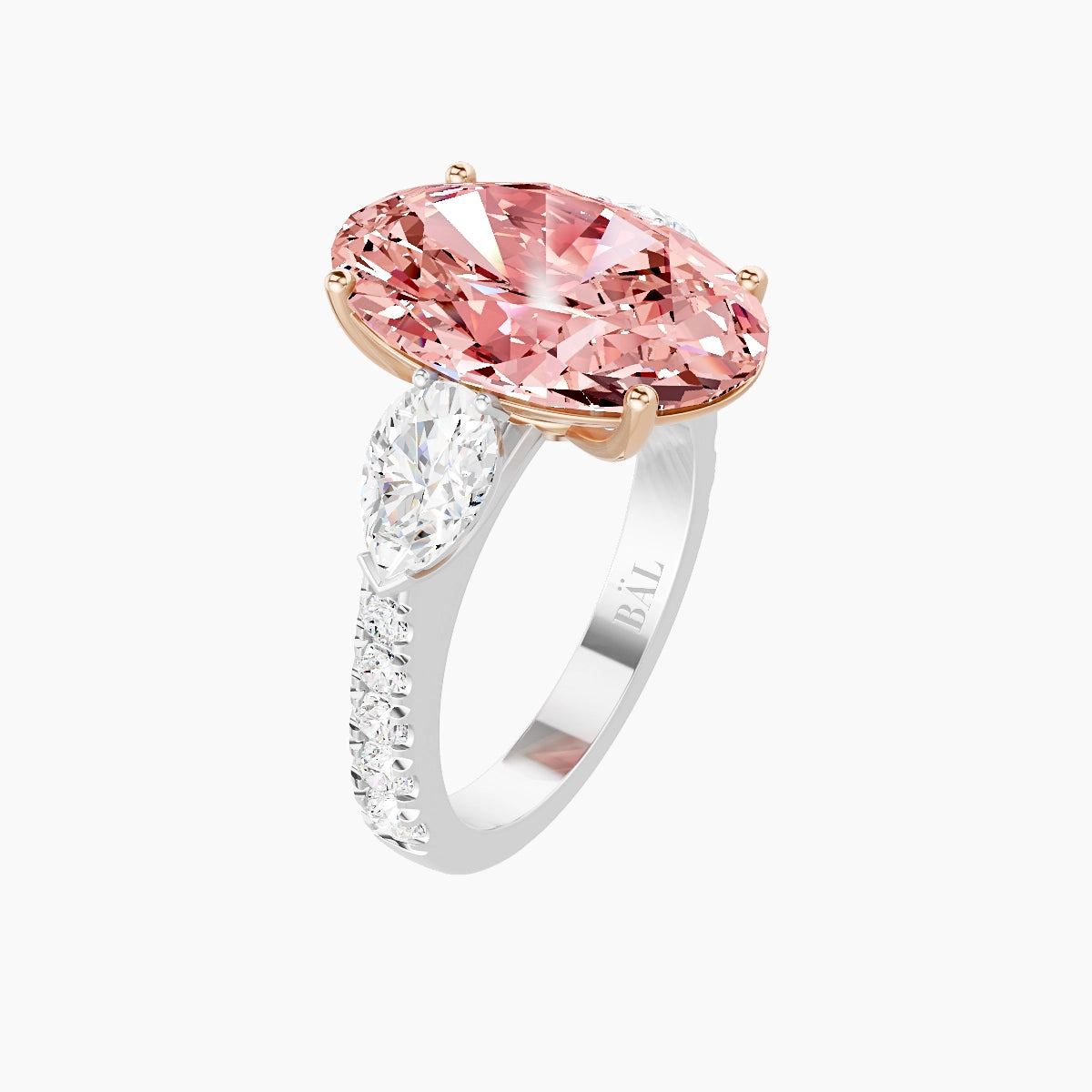 Classic Pear Trilogy with Reverse Shank | 18k White & Rose Gold 5 ct Oval Pink Lab Diamond Ring