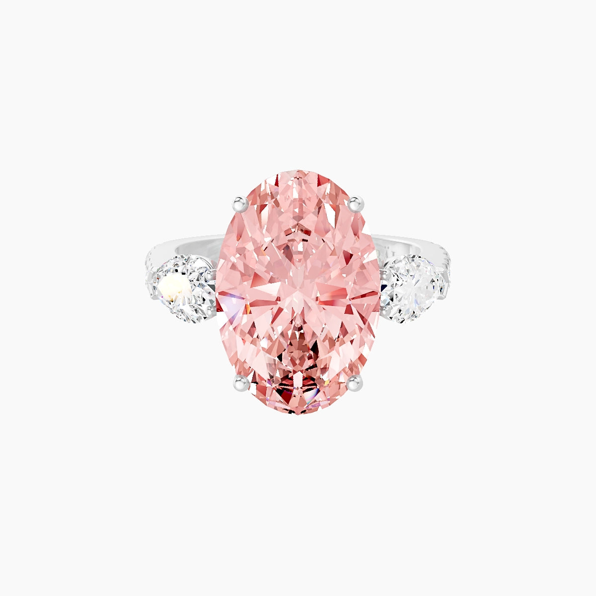 Classic Pear Trilogy with Reverse Shank | 18k White Gold 5 ct Oval Pink Lab Diamond Ring