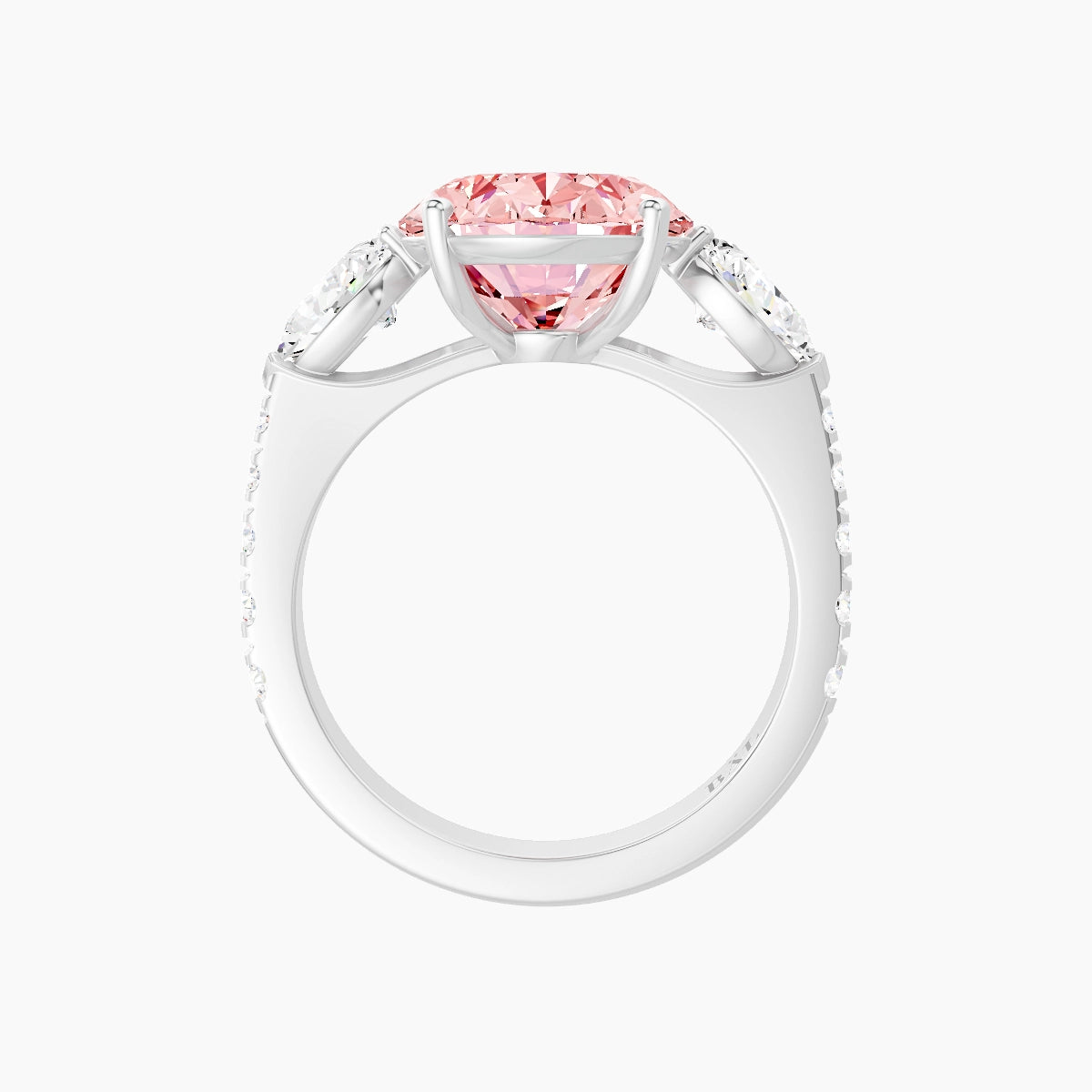 Classic Pear Trilogy with Reverse Shank | 18k White Gold 5 ct Oval Pink Lab Diamond Ring