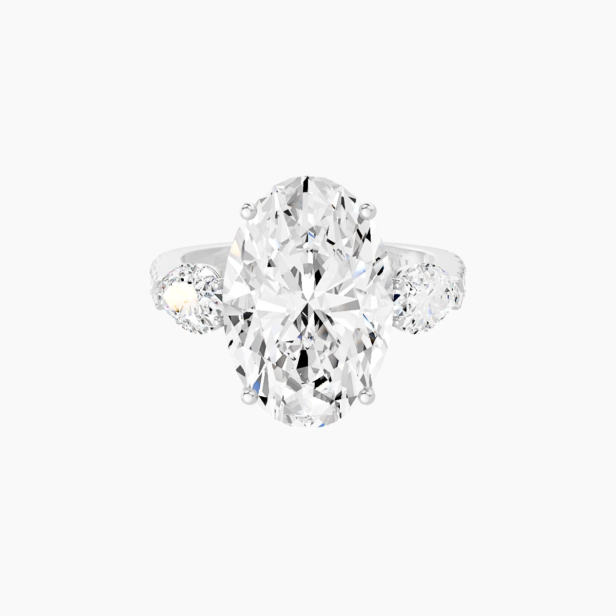 Classic Pear Trilogy with Reverse Shank | 18k White Gold 5 ct Oval White Lab Diamond Ring