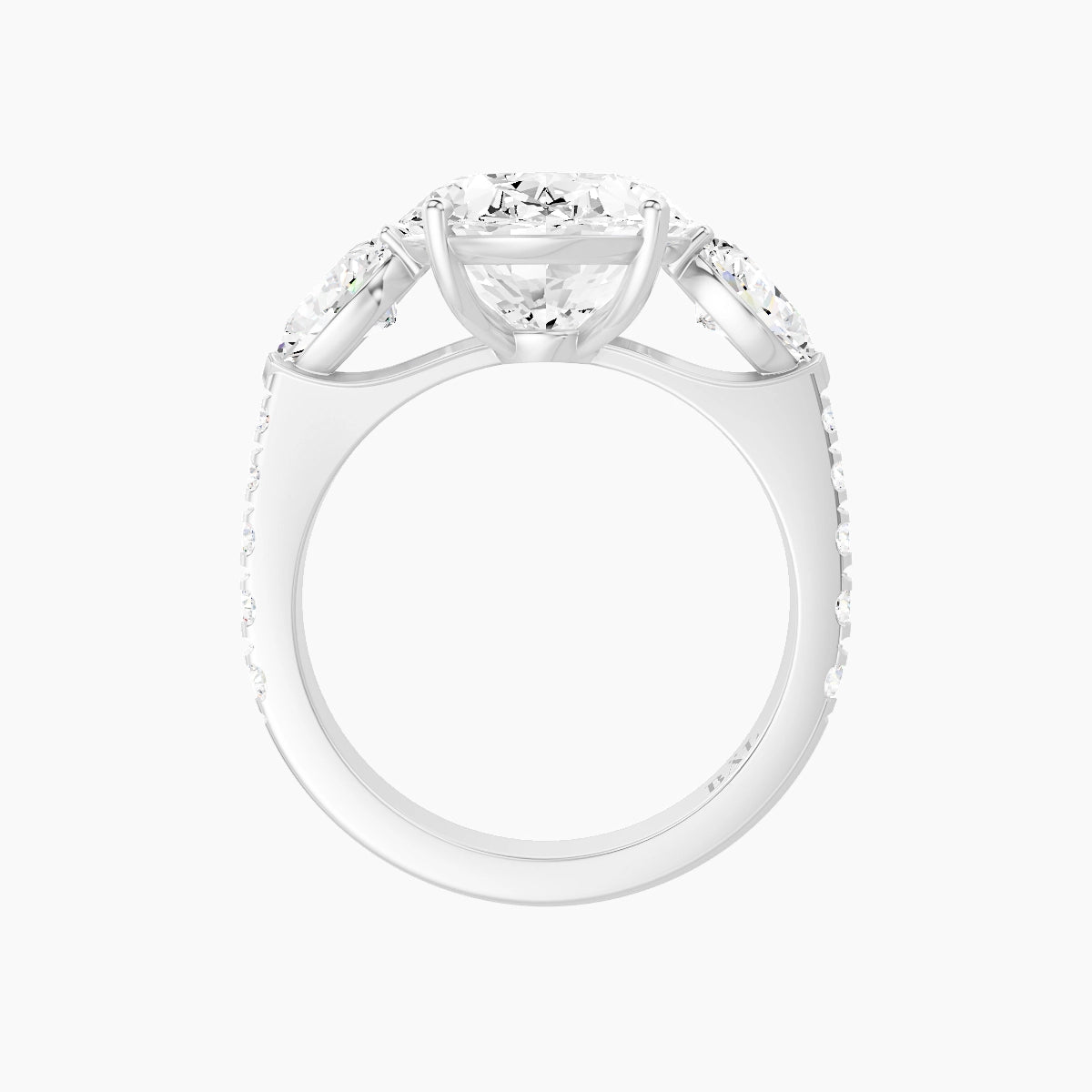Classic Pear Trilogy with Reverse Shank | 18k White Gold 5 ct Oval White Lab Diamond Ring