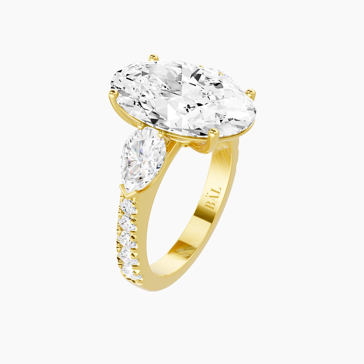Classic Pear Trilogy with Reverse Shank | 18k Yellow Gold 5 ct Oval White Lab Diamond Ring